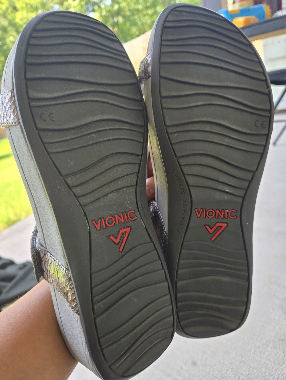 Vionic Metallic Snake-Print Slide Sandals‎ in Silver and Gray - Picture 5 of 5
